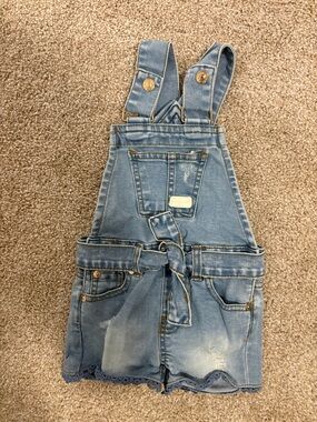 7 For All Mankind Baby Girls 12M Denim Shortalls Light Wash Tie Waist